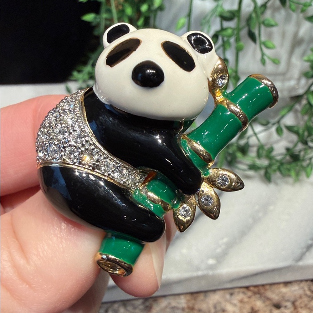 Panda Bamboo Rhinestone Brooch - Picture 4 of 6